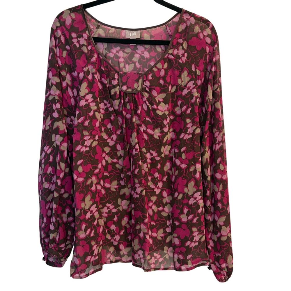 J.Jill 100% Silk Floral Peasant Blouse Long Sleeve Cottagecore Plus Size 2X